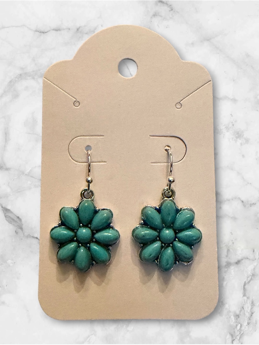 Teal Flower Drop Earrings - Women Jewelry